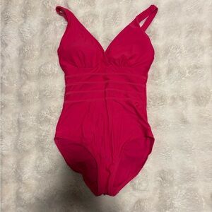 Roots Pink V-Neck Mesh One-Piece Swimsuit – Size 6